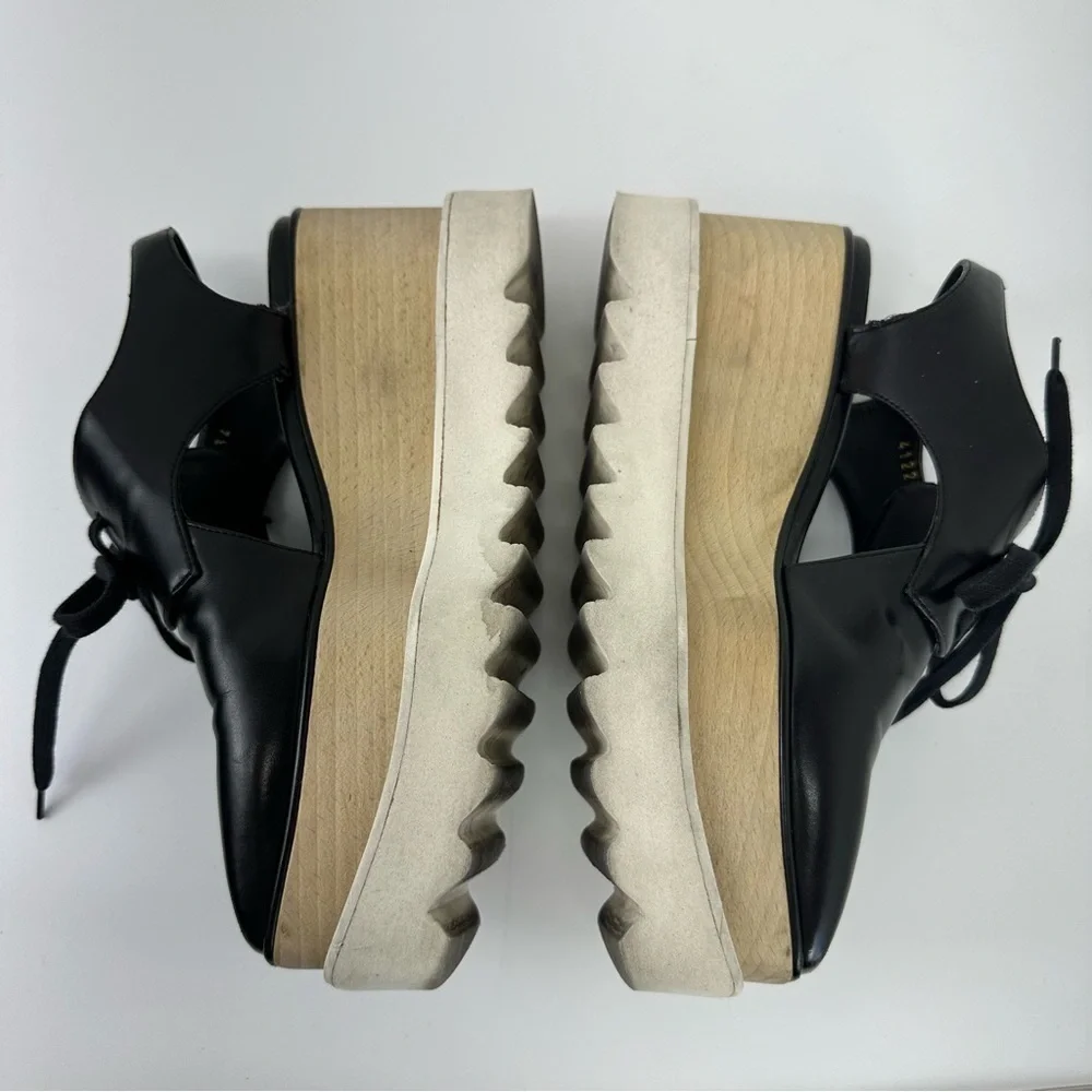 Stella McCartney Black Faux Leather Elyse Cutout Sneakers Size 34